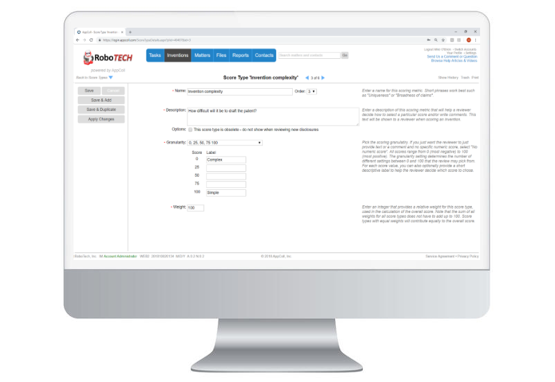 Invention Manager Scoring